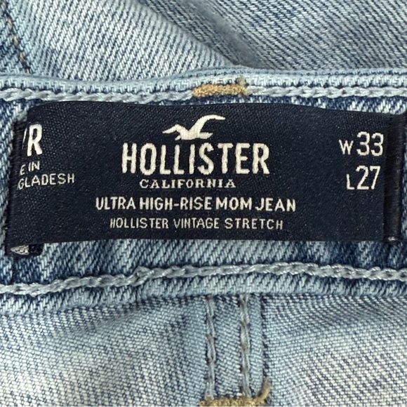 Hollister Ultra High Rise Mom Jeans Distressed Ripped Light Wash 33x27 Grunge - Picture 14 of 15